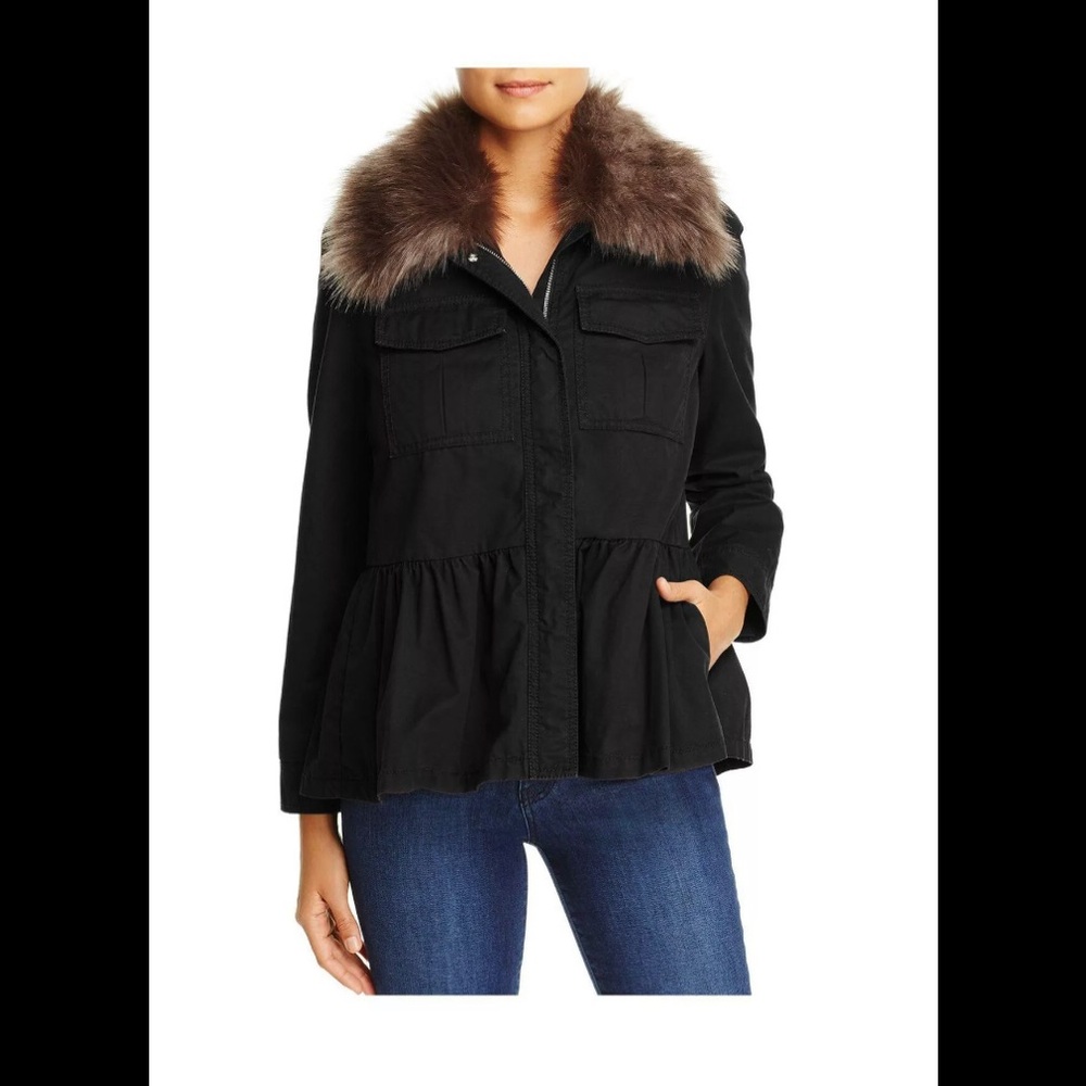 Kate Spade Faux Fur Collar Military Peplum Jacket